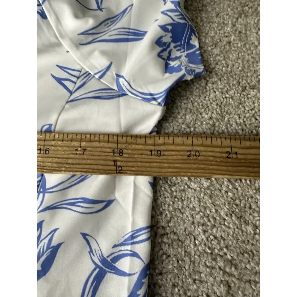 Ralph Lauren White Short Sleeve Polo Top with Blue Floral Print